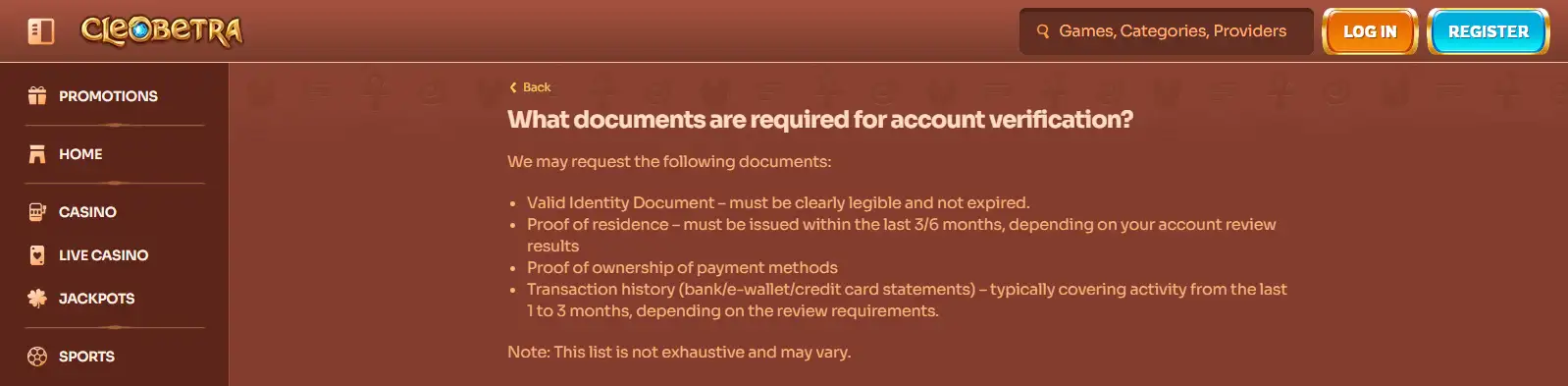 Cleobetra verification help centre screen showing account verification guidance